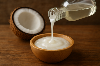 coconut oil being poured into a bowl