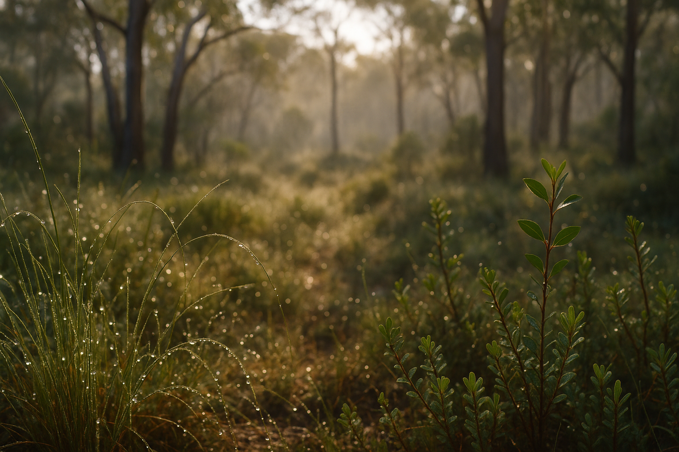 DEW ON THE GROUND IN THE BUSH