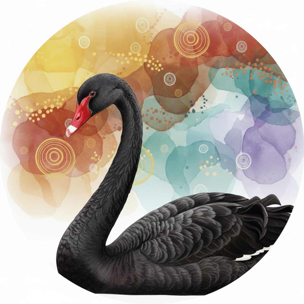 Watercolour Circle with Black Swan