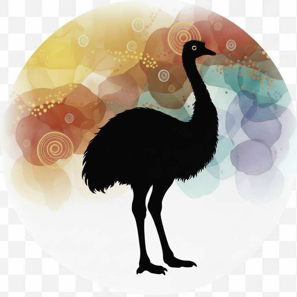 Watercolour Circle with Bold Black Emu