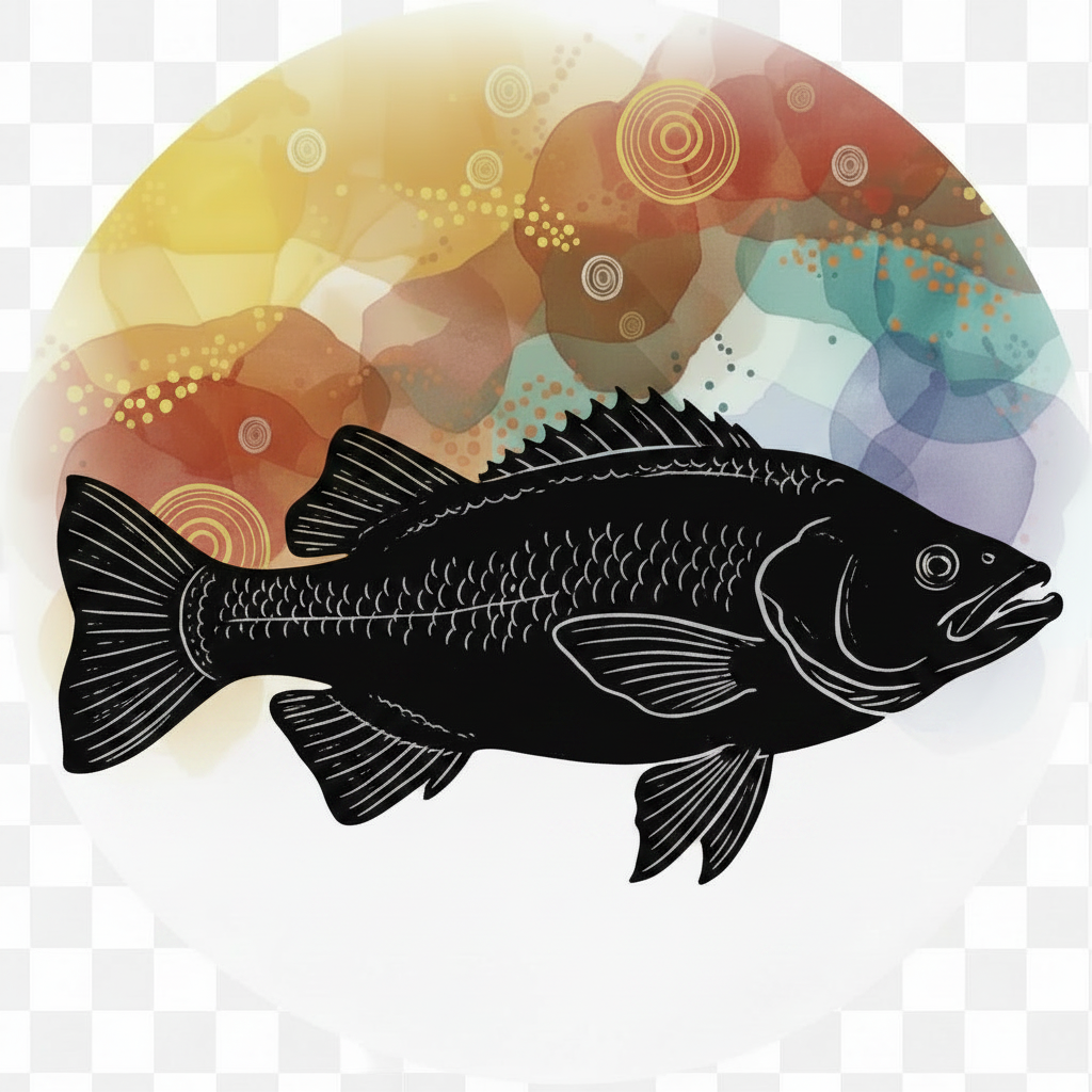 Watercolour Circle with Bold Black Fish