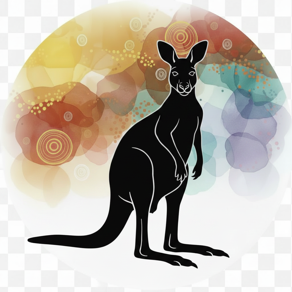 Watercolour Circle with Bold Black Kangaroo